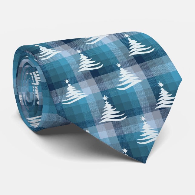 Weihnachtsbaum Kariert Aquamarin & Denim Blau zwei Krawatte (Gerollt)