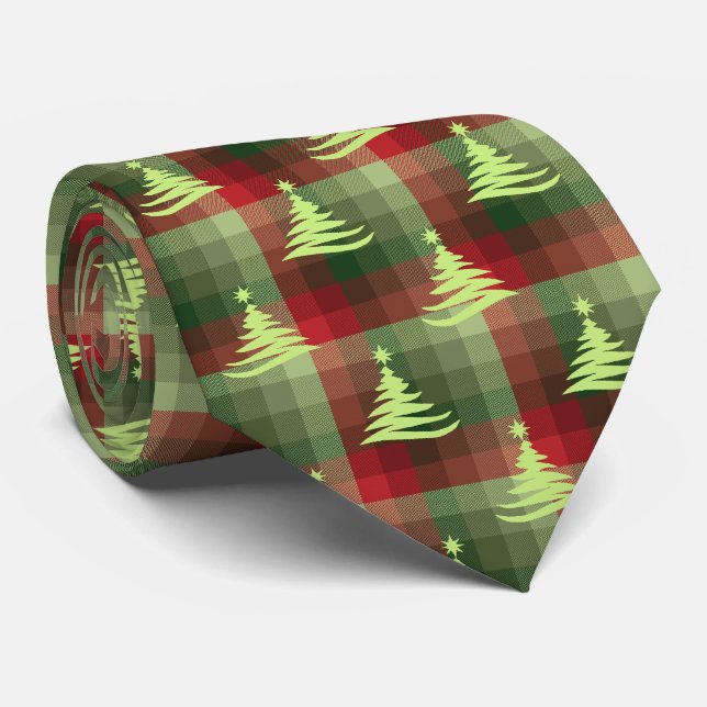 Weihnachtsbaum Kariert Forest Green zweiseitig Krawatte (Gerollt)