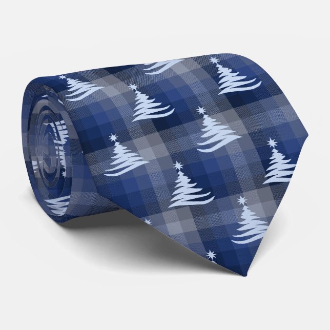 Weihnachtsbaum Kariert Navy Blau zweiseitig Krawatte (Gerollt)