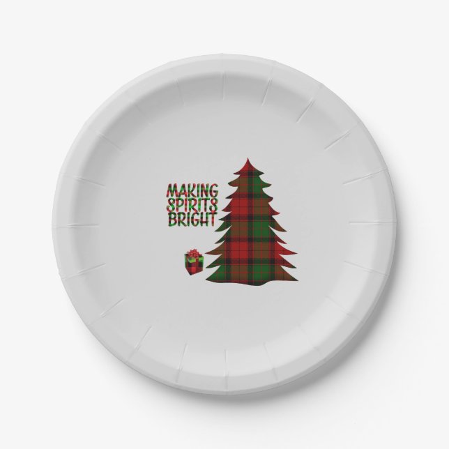 Weihnachtsbaum Kariert Pappteller (Vorderseite)