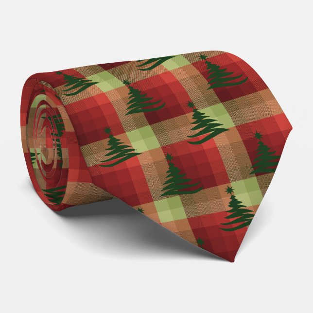 Weihnachtsbaum Kariert Rot zweiseitig Krawatte (Gerollt)