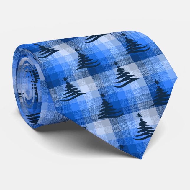 Weihnachtsbaum Kariert Royal Blue Zweiseitig Krawatte (Gerollt)