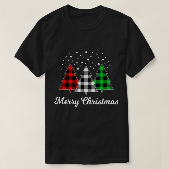 Weihnachtsbaum Karierter Weihnachtsbaum Merry Chri T-Shirt (Design vorne)