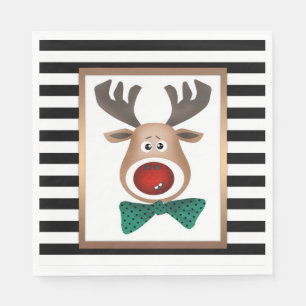 Weihnachtsbaum-Karte gestreift Schwarz-weiß Serviette