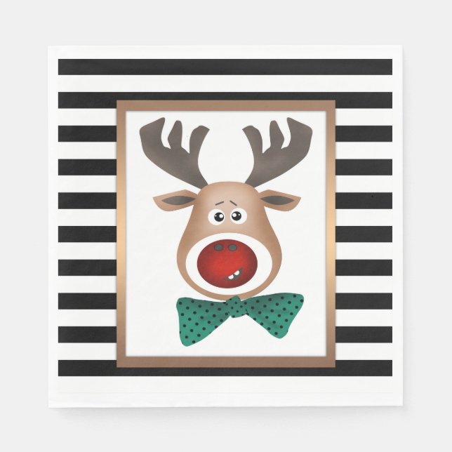 Weihnachtsbaum-Karte gestreift Schwarz-weiß Serviette (Vorderseite)