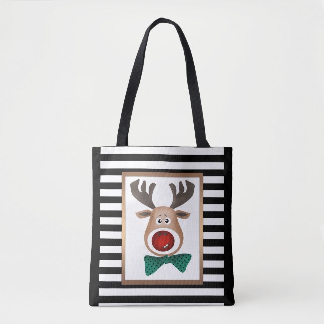 Weihnachtsbaum-Karte gestreift Schwarz-weiß Tasche (Vorderseite)
