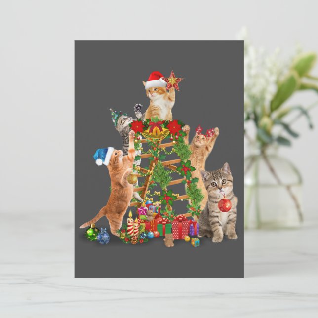 Weihnachtsbaum Katze Ugly Christmas Cat Mama Katze Einladung (Stehend Vorderseite)