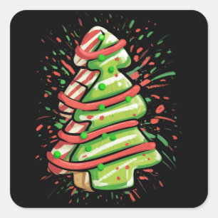 Weihnachtsbaum-Keks-Pinselstrich-Splatter-Preppy Quadratischer Aufkleber