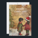 Weihnachtsbaum Kinder Schnee Feiertagskarte<br><div class="desc">Weihnachts-Grußkarte mit dem Gemälde zweier im Schnee stehender Kinder vor einem Weihnachtsbaum. Text sagt, "Frohe Weihnachten", aber ist für Ihre eigenen Gruß anpassbar. Personalisiert auf der Rückseite mit Ihrer Nachricht und Ihrem Namen. Kontaktieren Sie mich für Hilfe bei Ihrer Anpassung oder um zusätzliche Matching oder Koordination von Zazzle Produkten anzufordern....</div>