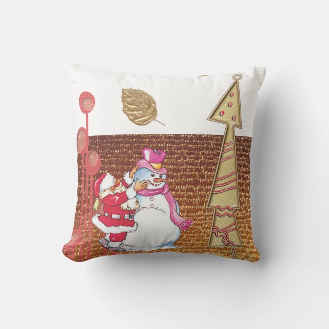 Weihnachtsbaum Kissen, Snowman Gold Kissen (Vorderseite)