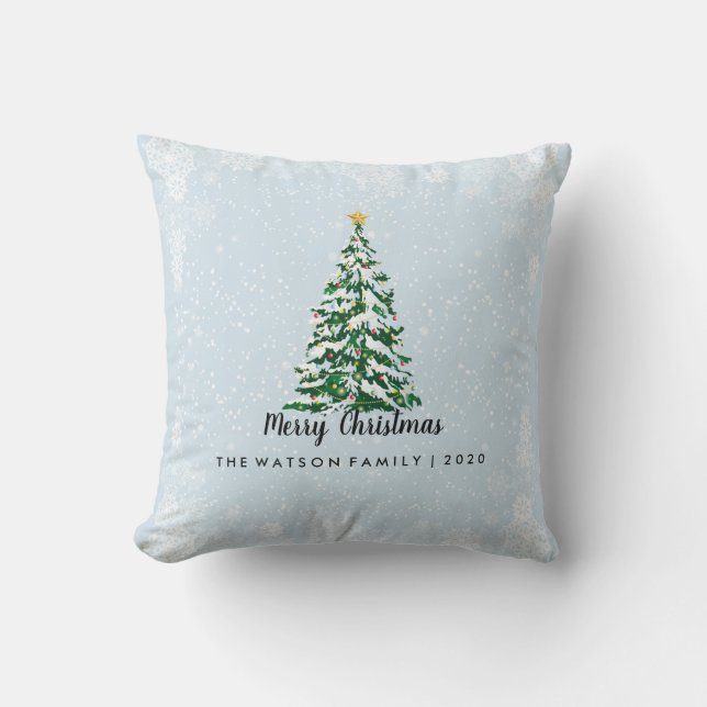 Weihnachtsbaum-Kissen Snowy fröhliches hellblau Kissen (Vorderseite)