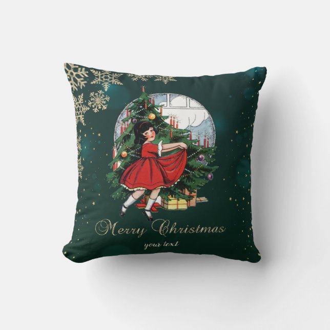 Weihnachtsbaum, kleine Girl-Schneeflocken Kissen (Vorderseite)