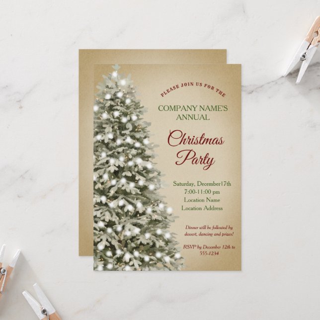 Weihnachtsbaum Kraft Paper Company Holiday Party Einladung (Vorderseite/Rückseite Beispiel)