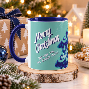 Weihnachtsbaum Künstlerisch Blau Fröhliche Schrift Tasse