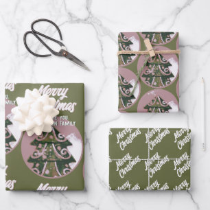 Weihnachtsbaum Künstlerisch Grün Pink Fröhlich Sch Geschenkpapier Set