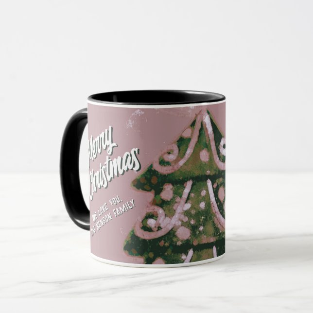 Weihnachtsbaum Künstlerisches Pink Merry Script Fa Tasse (Vorderseite Links)