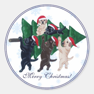 Weihnachtsbaum Labradors im Schnee Schneeflocke Runder Aufkleber