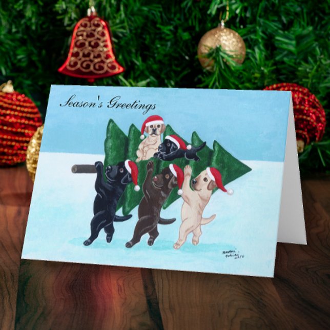Weihnachtsbaum Labradors im Snowfield Feiertagskarte (Christmas Tree Labradors in the Snowfield Design Holiday Cards for Labrador Owners.  )
