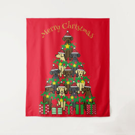 Weihnachtsbaum Labradors Red Tapestry Wandteppich