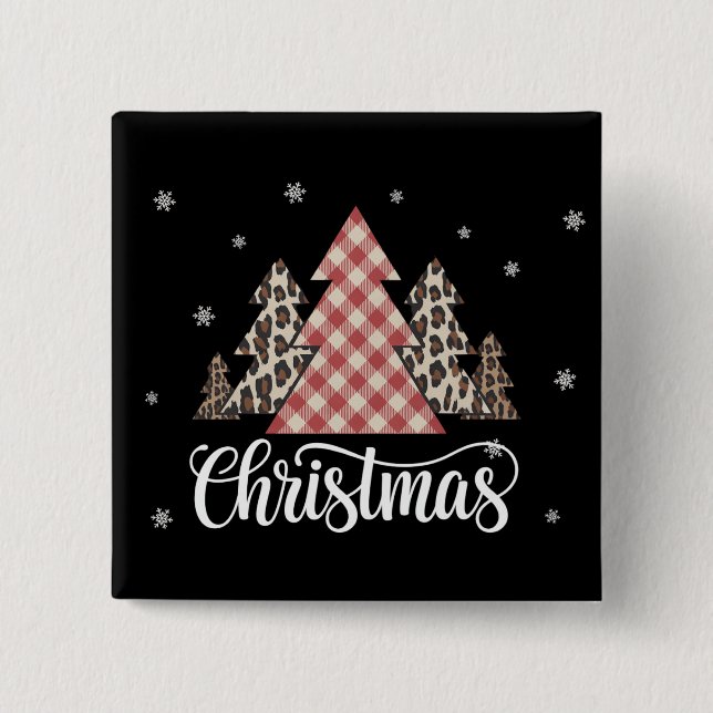 Weihnachtsbaum Leopard Funny Xmas Urlaub Button (Vorderseite)