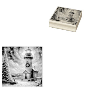 Weihnachtsbaum Leuchtturm Nautical Coastal Blue Gummistempel