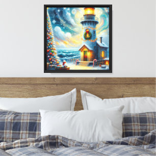 Weihnachtsbaum Leuchtturm Nautical Coastal Blue Leinwanddruck