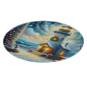 Weihnachtsbaum Leuchtturm Nautical Coastal Blue Schneidebrett