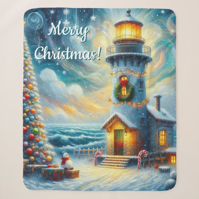 Weihnachtsbaum Leuchtturm Nautical Coastal Blue Sherpadecke (Vorderseite)