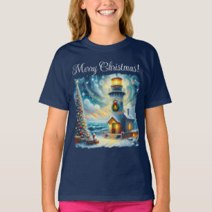 Weihnachtsbaum Leuchtturm Nautical Coastal Blue T-Shirt