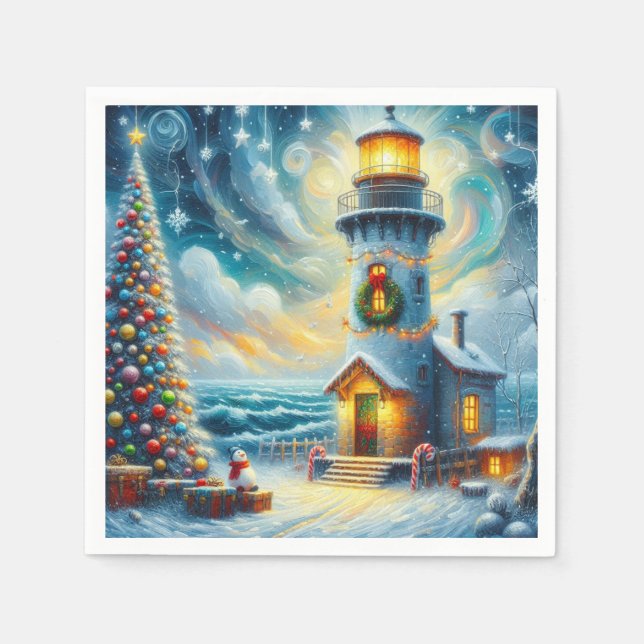 Weihnachtsbaum Leuchtturm Nautical Decoupage Serviette (Vorderseite)
