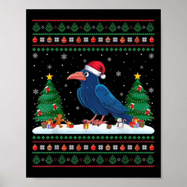 Weihnachtsbaum Lichter Crow Santa Ugly Xmas Sweate Poster (Vorne)