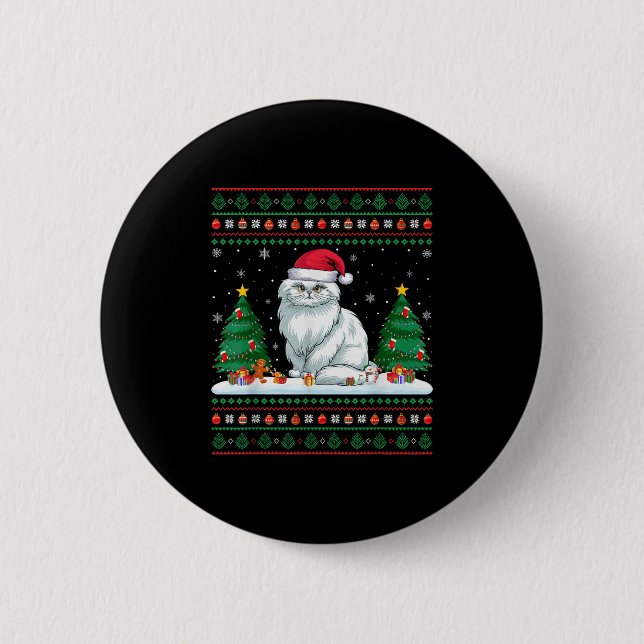 Weihnachtsbaum Lichter Perserkatze Weihnachtsfeier Button (Vorderseite)