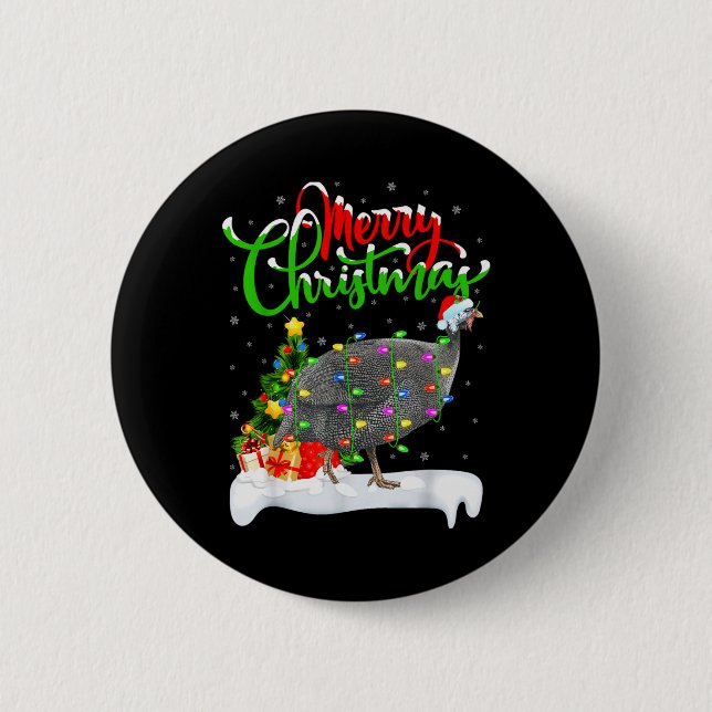 Weihnachtsbaum-Lichter Santa Guinea-Huhn Vogel Fro Button (Vorderseite)