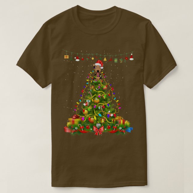 Weihnachtsbaum Lights Airedale Terrier Dog Geschen T-Shirt (Design vorne)
