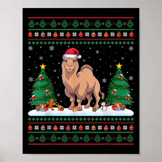 Weihnachtsbaum Lights Bactrian Camel Santa Ugly Xm Poster (Vorne)