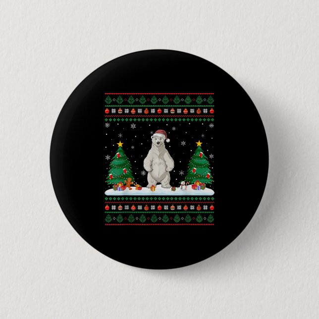 Weihnachtsbaum Lights Lar Bear Santa Ugly Xmas Swe Button (Vorderseite)