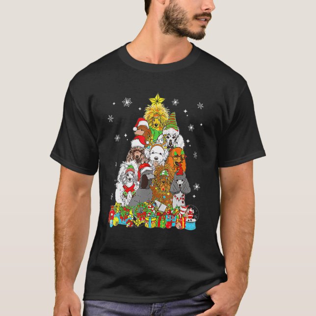 Weihnachtsbaum Lights Poodle Dog Xmas Pajama T-Shirt (Vorderseite)