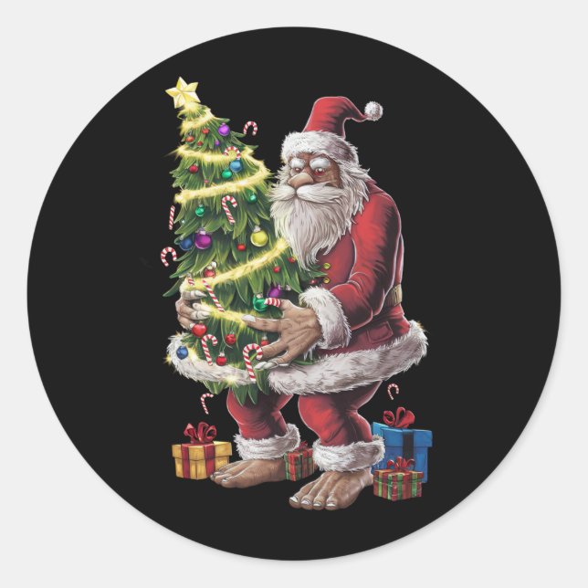 Weihnachtsbaum Lights Xmas Sasquatch Lover Runder Aufkleber (Vorderseite)