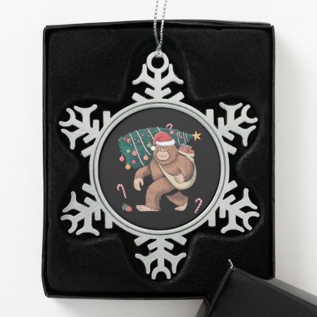 Weihnachtsbaum Lights Xmas Sasquatch Lover Schneeflocken Zinn-Ornament (Box)