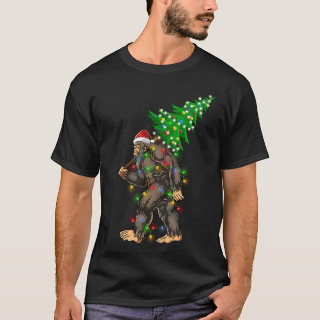 Weihnachtsbaum Lights Xmas Sasquatch Lover T-Shirt (Vorderseite)