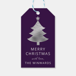 Weihnachtsbaum Lila und Silberner Foil Geschenkanhänger