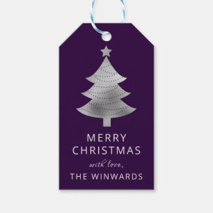Weihnachtsbaum Lila und Silberner Foil Geschenkanhänger