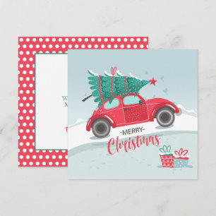 Weihnachtsbaum Little Red Car Flat Weihnachtskarte