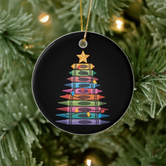 Weihnachtsbaum Made of Crayons School Teacher Life Keramik Ornament (Baum)