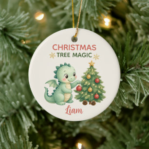 Weihnachtsbaum-Magie-Wasserfarben-Baby-Drache Keramik Ornament