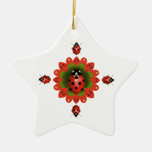 Weihnachtsbaum Marienkäfer Rot und Weißer Stern Keramik Ornament