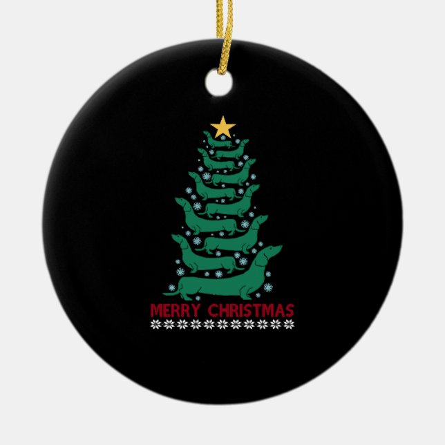Weihnachtsbaum Merry Xmas Dackel Hunde Liebe Keramik Ornament (Vorne)