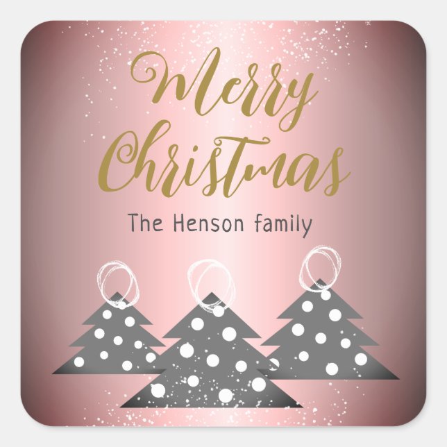 Weihnachtsbaum Metallic Pink Familienurlaub Quadratischer Aufkleber (Vorderseite)
