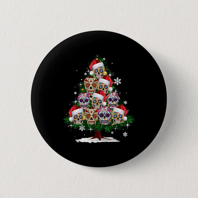 Weihnachtsbaum Mexican Blume Sugar Skull Santa Ha Button (Vorderseite)