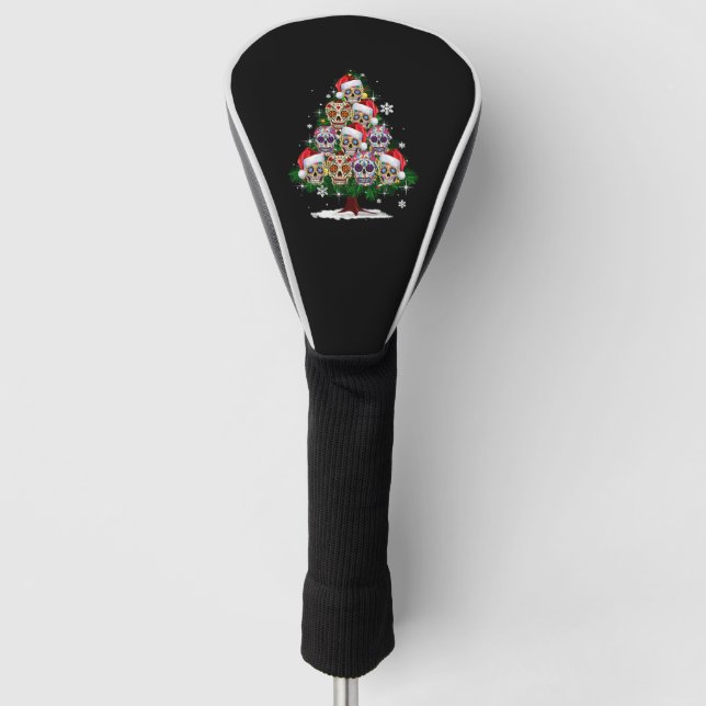 Weihnachtsbaum Mexican Blume Sugar Skull Santa Ha Golf Headcover (Vorderseite)